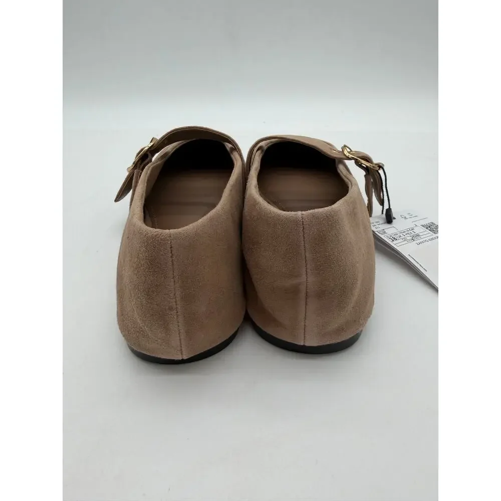 MNG Mango Sand Suede Goat Leather Mary Jane Flat Minimalist Buckle EU38 US7.5